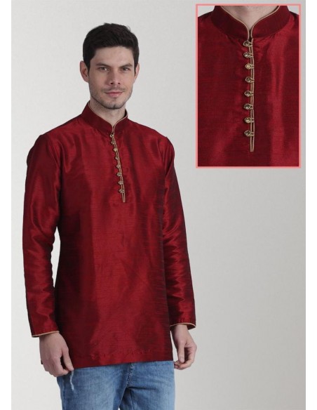 Tunique indien Kurti homme Rouge  - 1