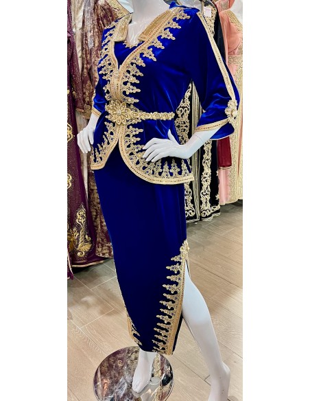 Karakou Caftan Takchita abaya Robe oriental Bleu royal  - 3