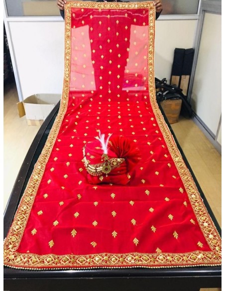 Chapeau traditionnel indien Pagdi Turban indienne avec étole rouge  - 1