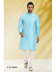 Kurta Qamis Tenue indien homme Ensemble Bleu turquoise SAG  - 1