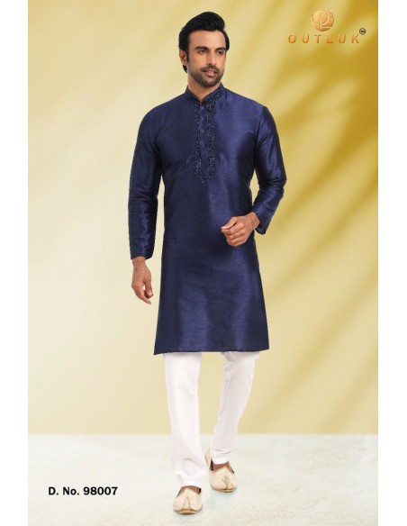 Kurta Qamis Tenue indien homme Ensemble Bleu Marine SAG  - 1