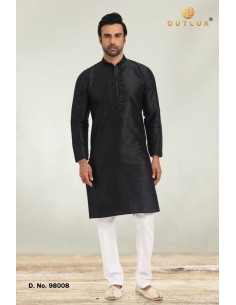 Kurta Qamis Tenue indien homme Ensemble Noir SAG  - 1