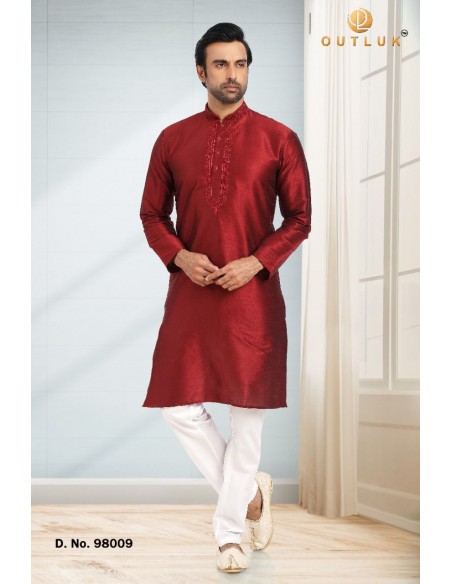 Kurta Qamis Tenue indien homme Ensemble Rouge SAG  - 1
