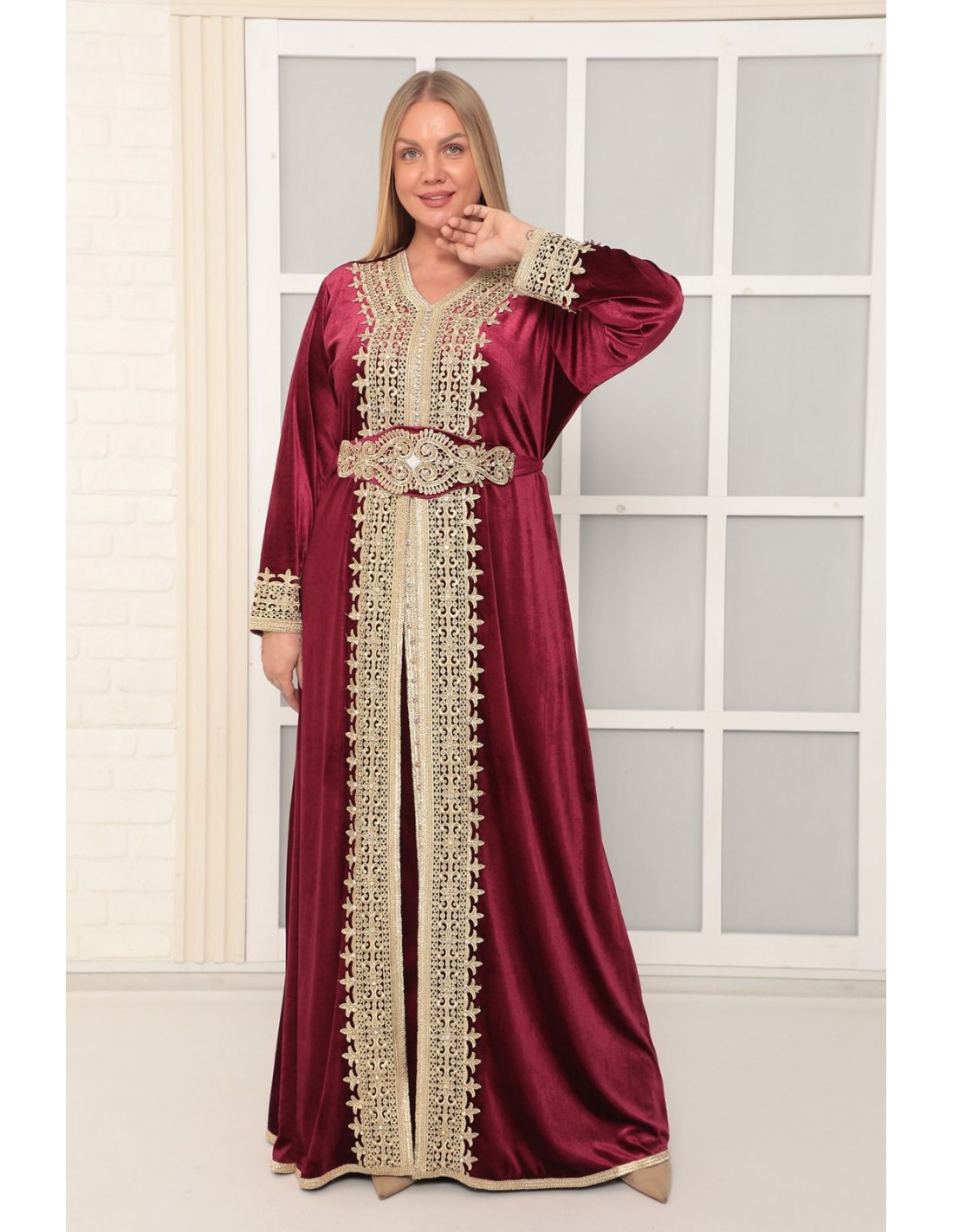 Caftan Grande Taille Rouge Dore Robe Oriental Dc Caftan Robe Duba