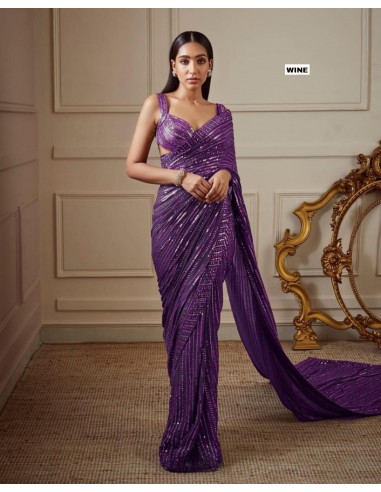 Sari indien Dhruva prêt à porter Violet  - 1
