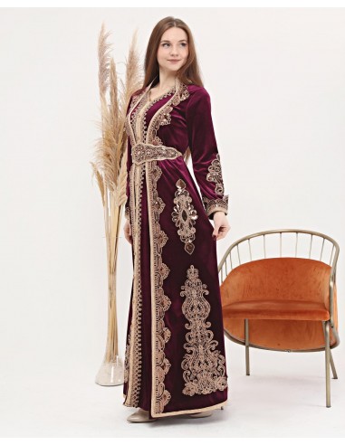 Caftan marocain Prune Dore robe oriental Chic moderne Luxe DC22  - 5