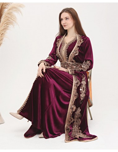 Caftan marocain Prune Dore robe oriental Chic moderne Luxe DC22  - 4