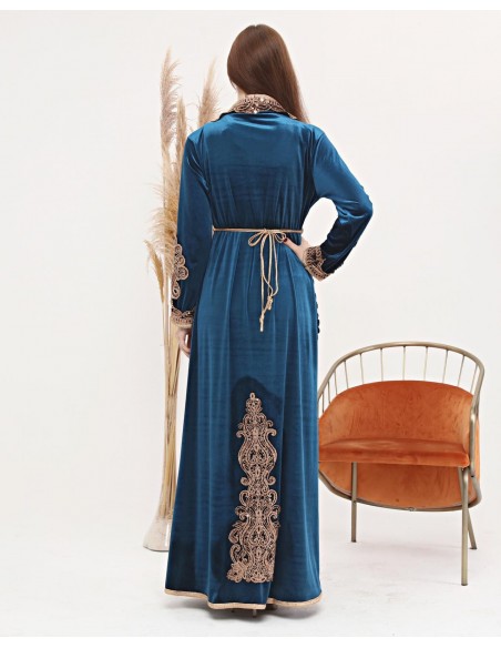 Caftan marocain Bleu Dore robe oriental Chic moderne Luxe DC22  - 2