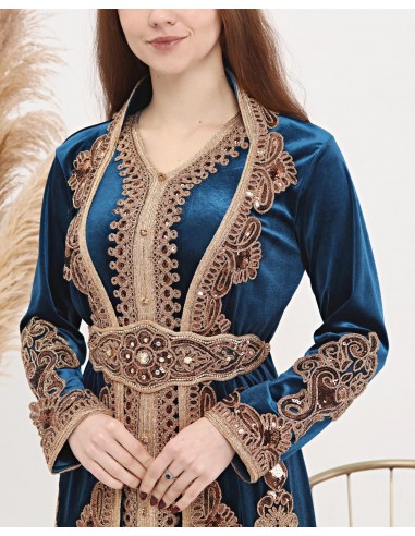 Caftan marocain Bleu Dore robe oriental Chic moderne Luxe DC22  - 3
