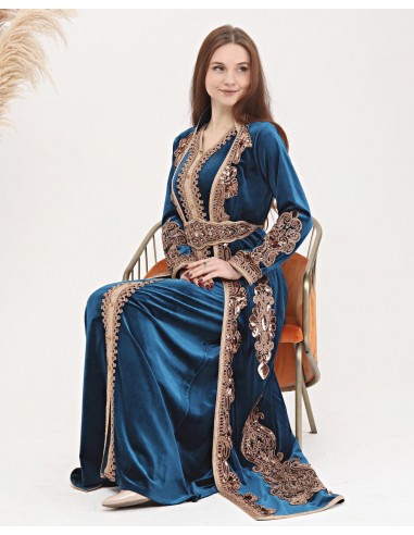 Caftan marocain Bleu Dore robe oriental Chic moderne Luxe DC22  - 4