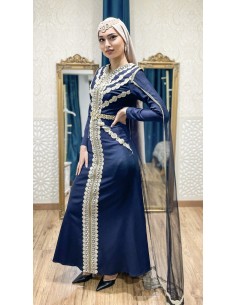 Caftan Robe oriental Cape bleu marine  - 1 2