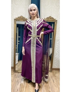 Caftan Robe oriental Cape violet prune  - 1 2