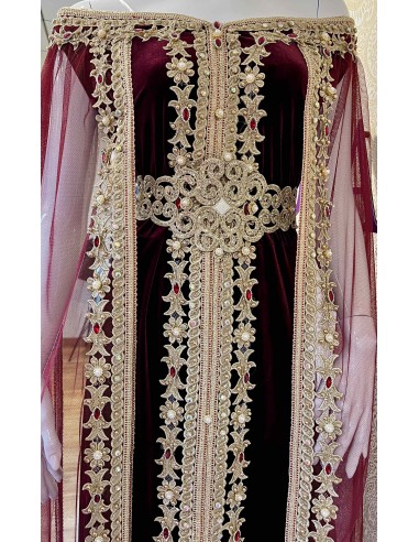 Caftan marocain robe oriental Chic moderne Luxe Rouge bordeaux NV22  - 2