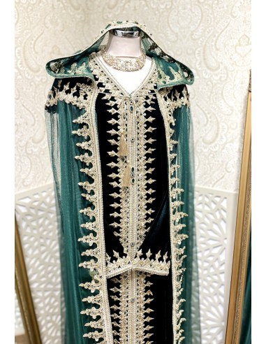 robe velours oriental Azhar avec cape verte  - 2