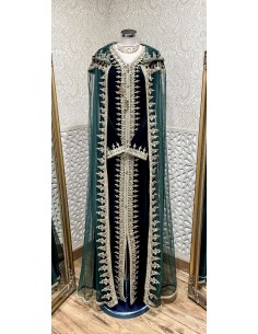 robe velours oriental Azhar avec cape verte  - 1