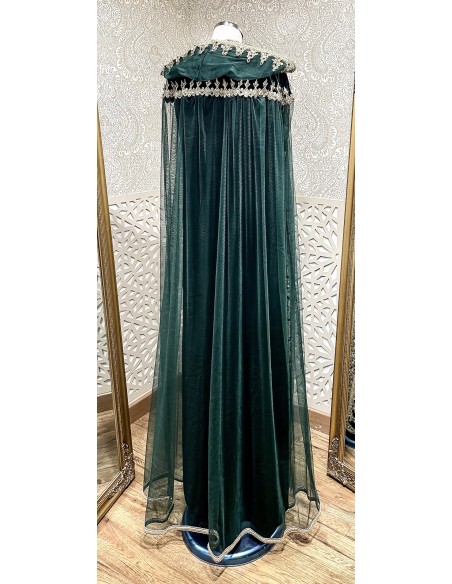 robe velours oriental Azhar avec cape verte  - 3
