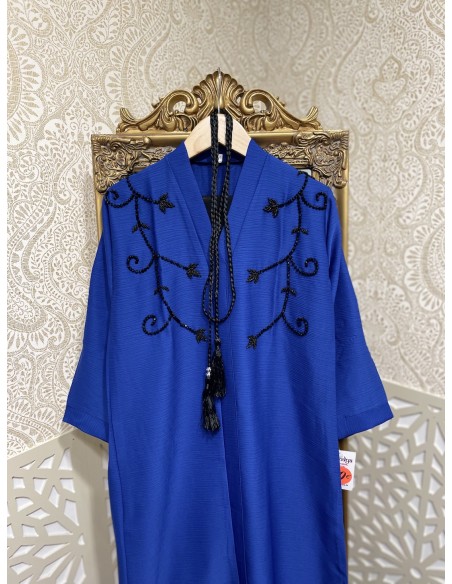 Abaya fille perlée bleu  - 2