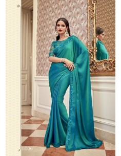 Sari indien Anmol prêt à porter Vert Turquoise  - 1