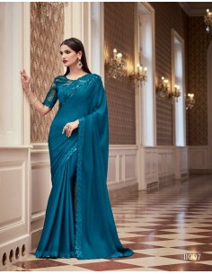 Sari indien Anmol prêt à porter Bleu vert  - 1