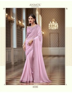 Sari indien Anmol prêt à porter Rose poudre  - 1