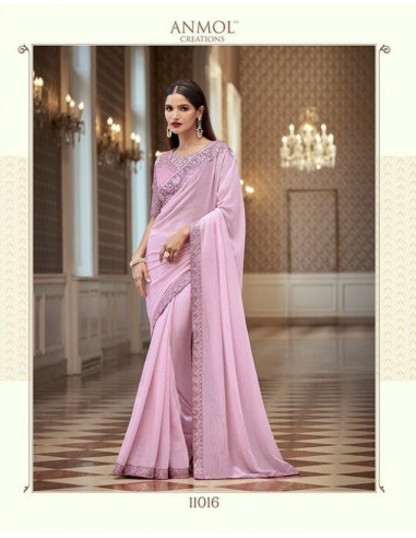 Sari indien Anmol prêt à porter Rose pastel  - 1