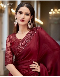 Sari indien Anmol prêt à porter Rouge bordeaux  - 1 2