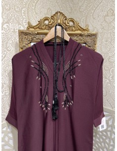 Abaya fille perlée prune  - 2 2