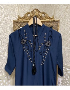 Abaya fille perlée bleu nuit  - 1 2