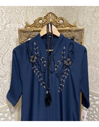 Abaya fille perlée bleu nuit  - 2