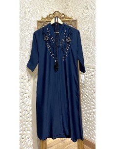 Abaya fille perlée bleu nuit  - 1