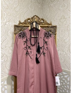 Abaya fille perlée rose  - 1 2