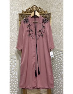 Abaya fille perlée rose  - 1