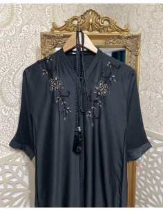Abaya fille perlée noir  - 2 2