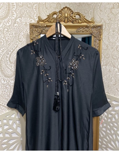 Abaya fille perlée noir  - 1