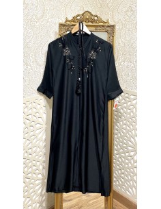 Abaya fille perlée noir  - 2