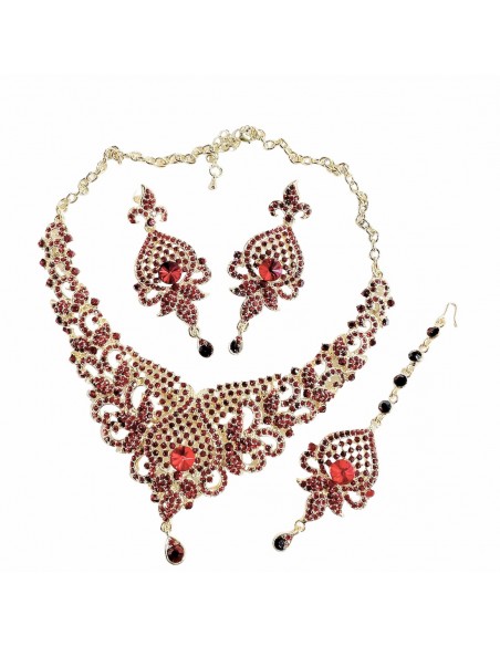 Parure Bijoux indiens reema rouge et doré  - 1