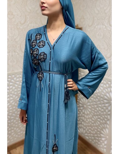 abaya kimono perlée bleu azur  - 1