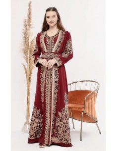 Caftan marocain robe oriental Chic moderne Luxe Rouge Dore FV23  - 1