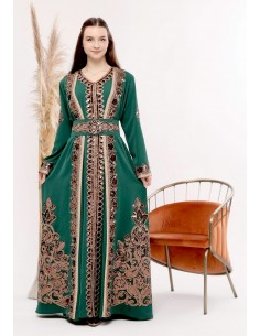 Caftan marocain robe oriental Chic moderne Luxe Vert Dore FV23  - 2