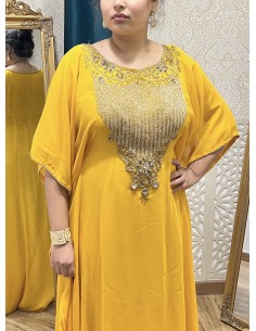 Robe Dubai farasha caftan Jaune Sabra  - 1 2