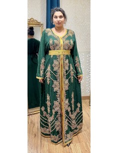 Robe de dubai caftan et voile Vert & dorée - 1 2