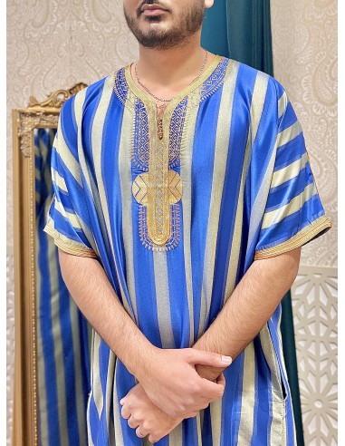 Qamis emiratis saoudien maghreb priere aid ramadan Bleu  - 2
