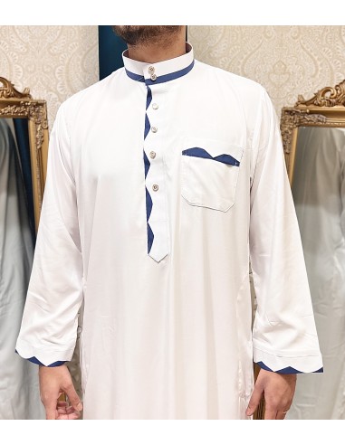 Qamis emiratis saoudien maghreb priere aid ramadan Blanc bleu  - 1