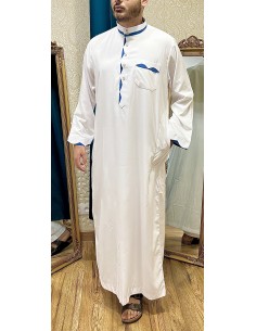 Qamis emiratis saoudien maghreb priere aid ramadan Blanc bleu  - 2
