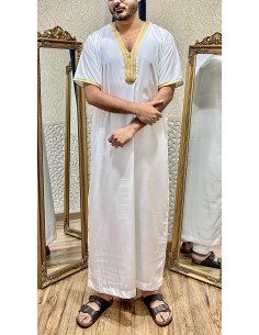 Qamis emiratis saoudien maghreb priere aid ramadan Blanc dore  - 1