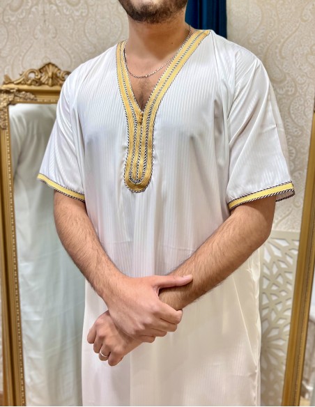 Qamis emiratis saoudien maghreb priere aid ramadan Blanc dore  - 2