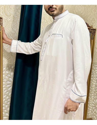 Qamis emiratis saoudien maghreb priere aid ramadan Bleu blanc  - 2