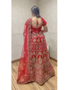 Lehenga choli SALEEMA rouge et or  - 1 2