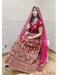 Lehenga choli SALEEMA rose et or  - 1 2