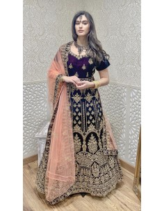 Robe indienne Longue SALEEMA violet/rose claire et or  - 1 2